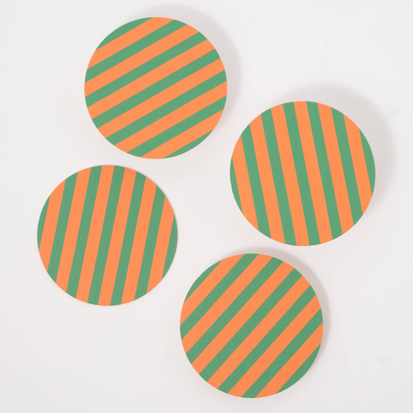 Amore Green and Orange Striped Coaster - Set of 4
