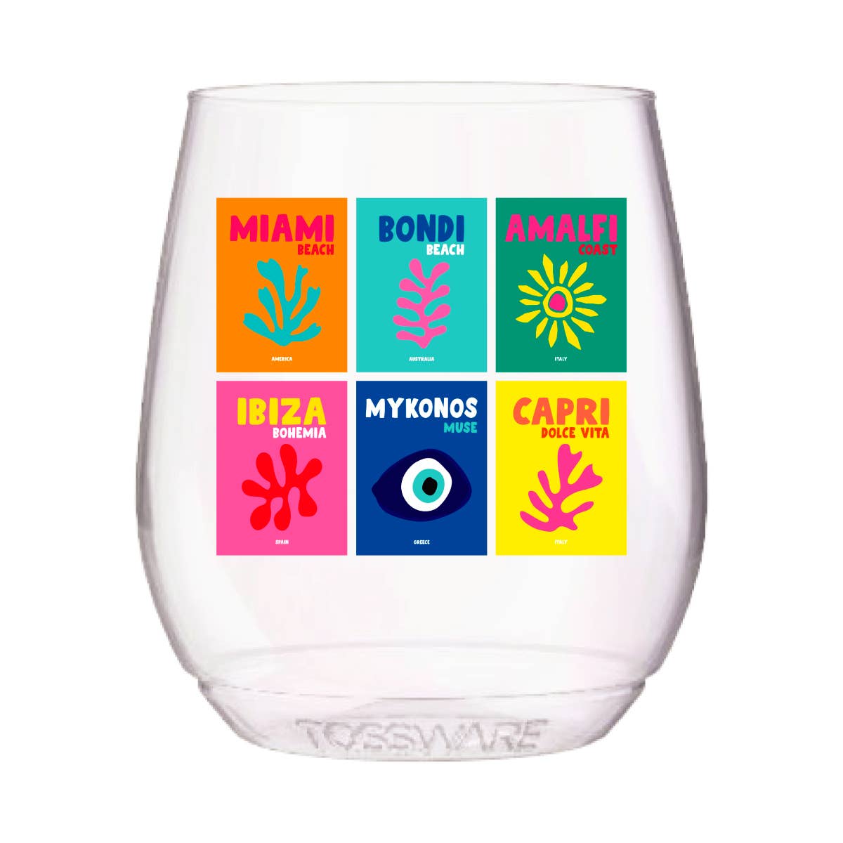 Travel Books Tossware Stemless Wine Glass Set