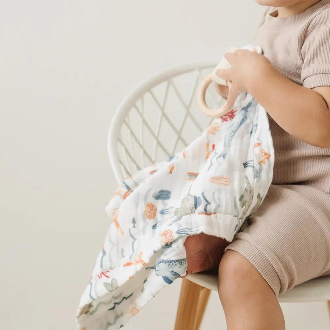 Bebe au Lait Narwhal Classic Cotton Muslin Teether Blanket - Henry + Olives