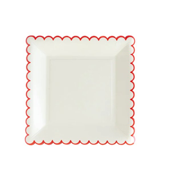 Believe White and Red Scallop 9" Plate - Henry + Olives