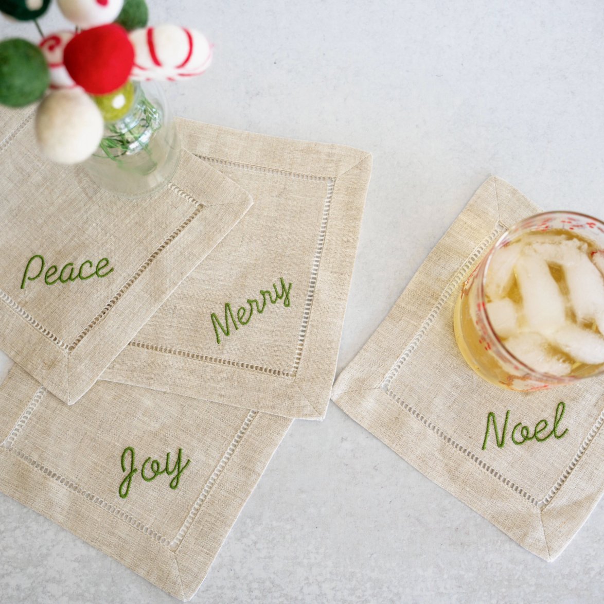 Happy Holidays Linen Cocktail Napkins - Henry + Olives