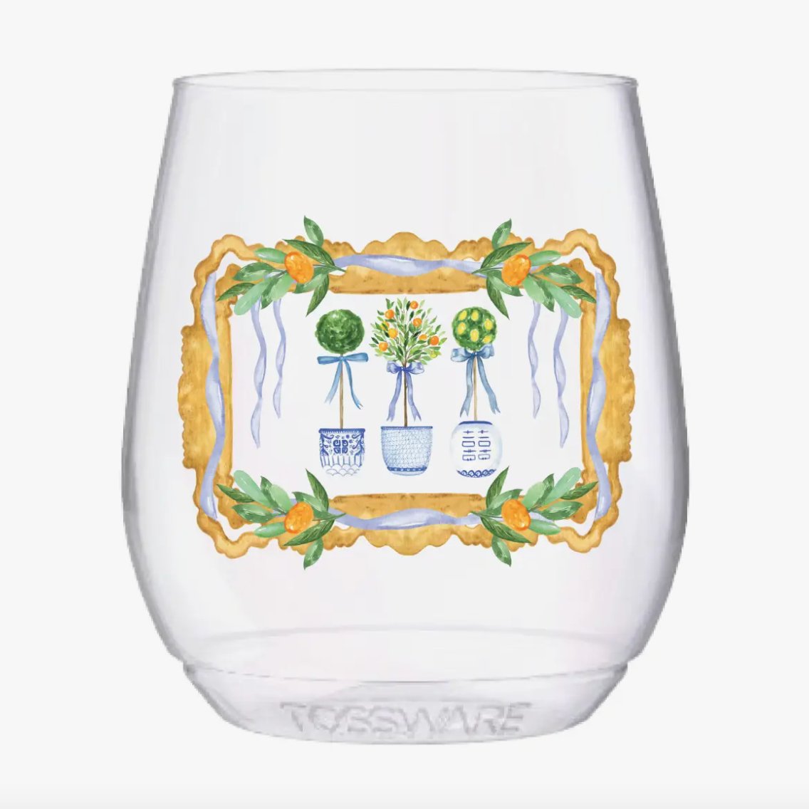Orange Topiary Stemless Tossware Wine Glass Set - Henry + Olives