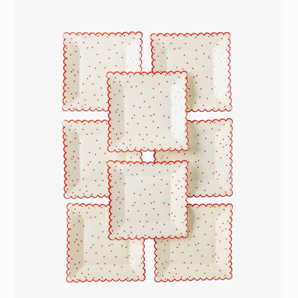 Valentine's Day Red Scattered Heart Scalloped Plate - Henry + Olives