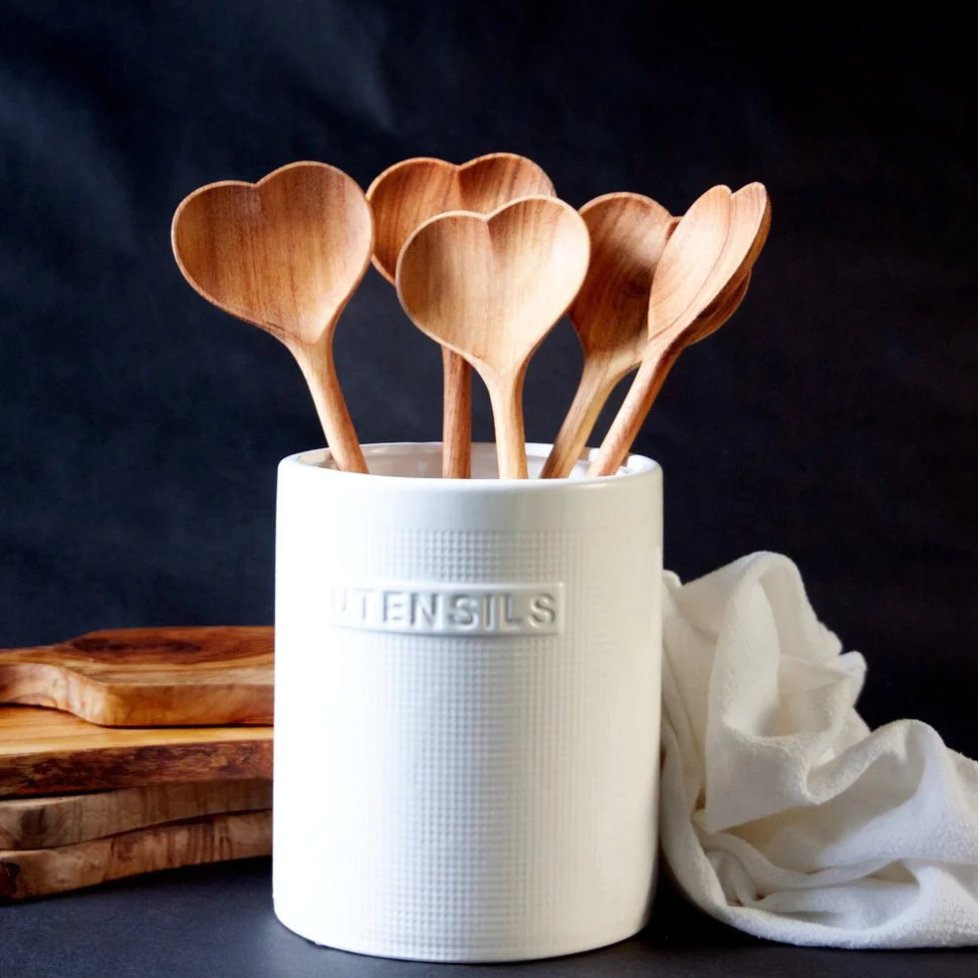 Wooden Heart Cooking Spoon + Tea Towel Gift - Henry + Olives