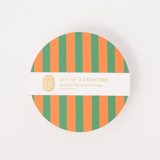 Amore Green and Orange Striped Coaster - Set of 4
