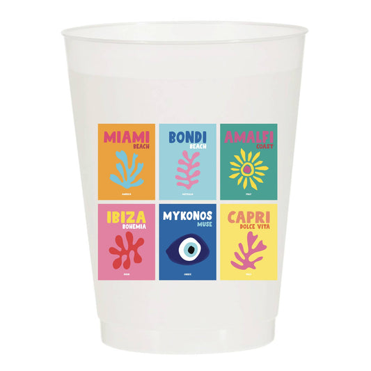 Travel Books Capri Miami Frosted Cups, Set of 6