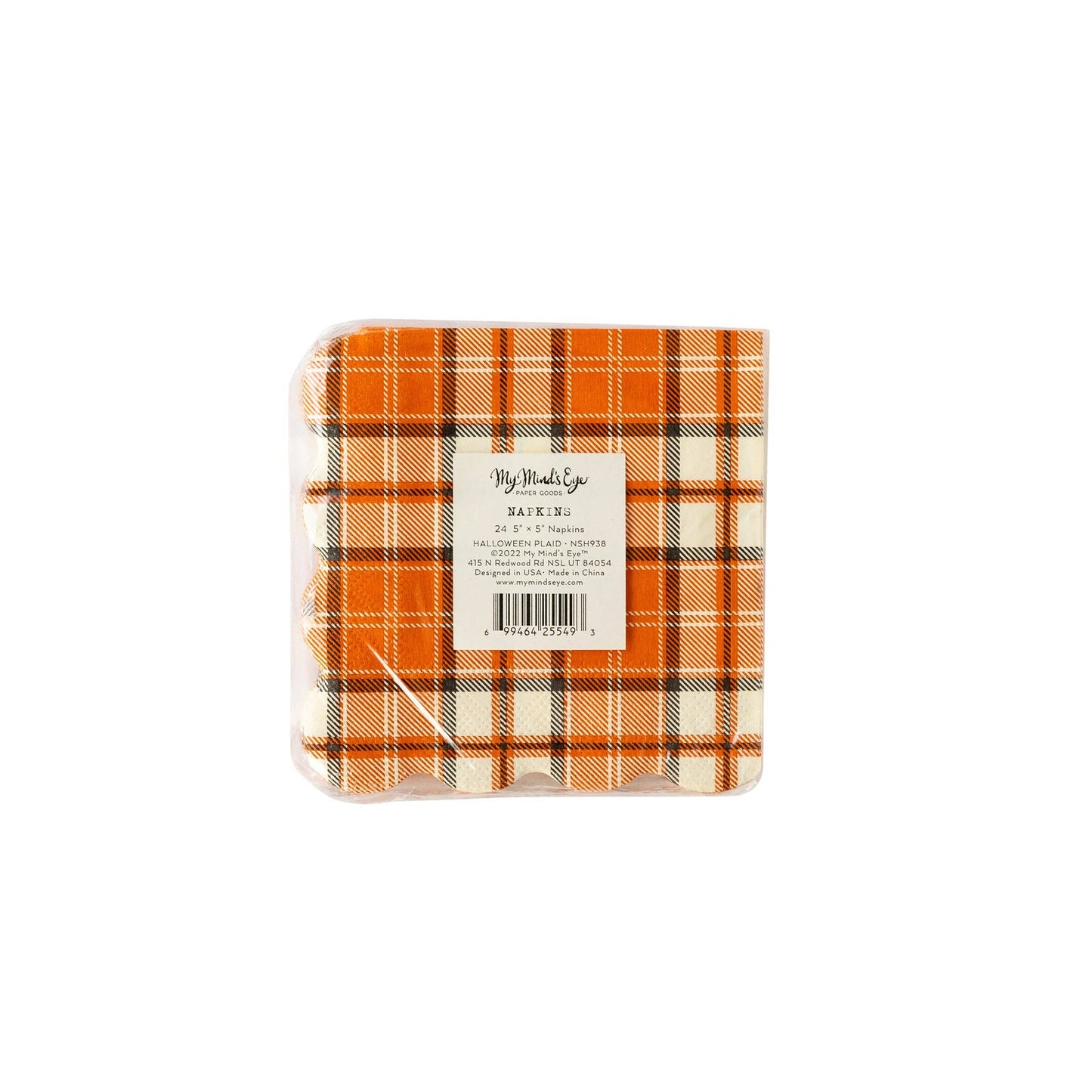 Night Sky Orange Plaid Scallop Cocktail Napkin