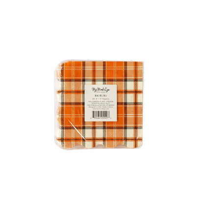 Night Sky Orange Plaid Scallop Cocktail Napkin