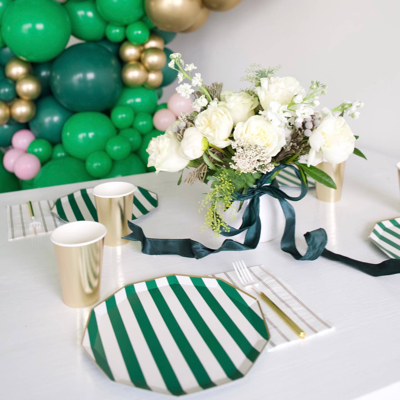Emerald Green Signature Cabana Stripe Paper Plates - Henry + Olives