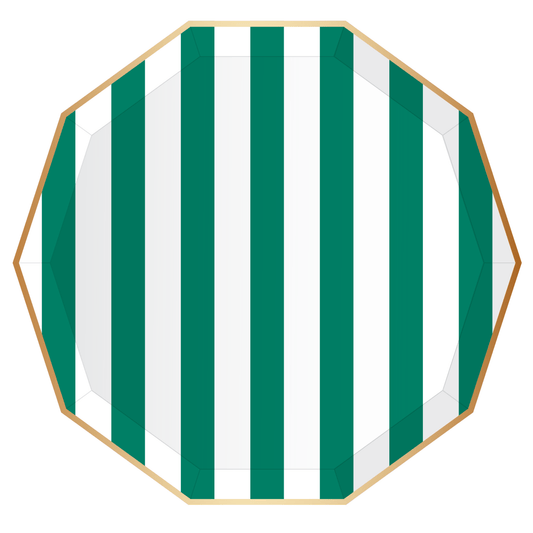 Emerald Green Signature Cabana Stripe Paper Plates - Henry + Olives