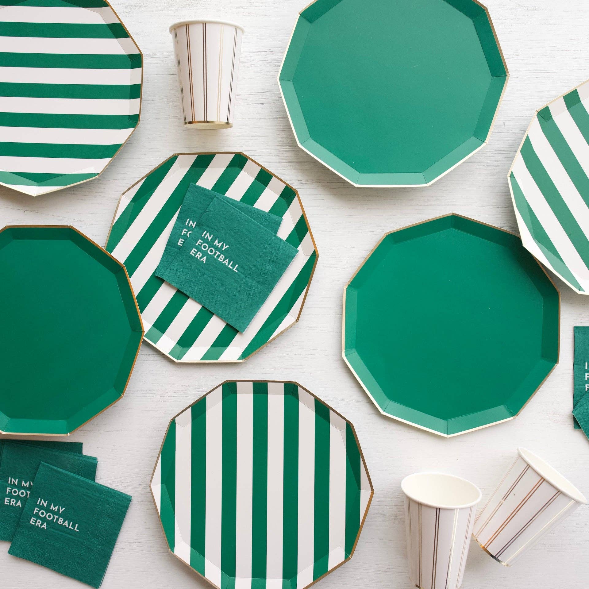 Emerald Green Signature Cabana Stripe Paper Plates - Henry + Olives