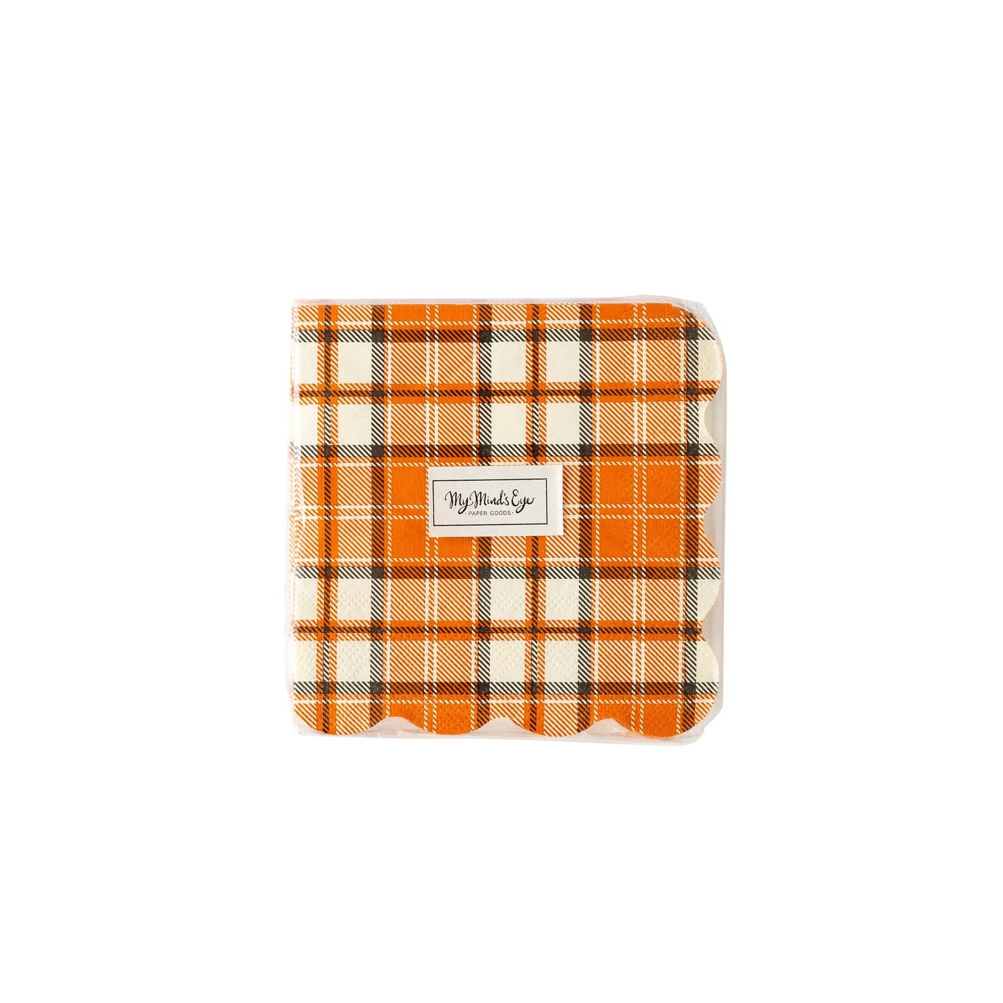 Night Sky Orange Plaid Scallop Cocktail Napkin