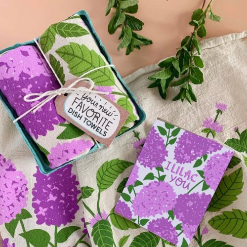 Purple Lilac- Tea Towel Set of 2 (Lilac, Mint) - Henry + Olives