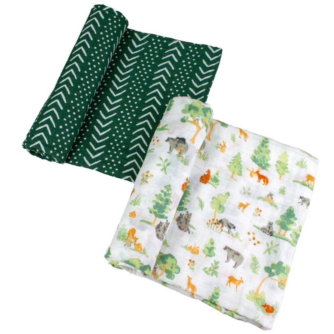 Bebe au Lait Forest Friends + Mudcloth Classic Muslin Swaddle Blanket Set - Henry + Olives
