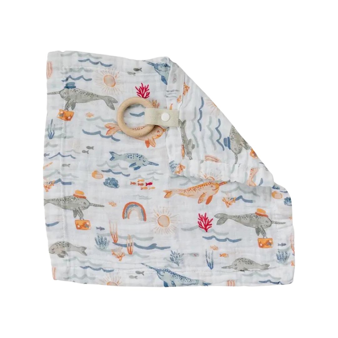 Bebe au Lait Narwhal Classic Cotton Muslin Teether Blanket - Henry + Olives