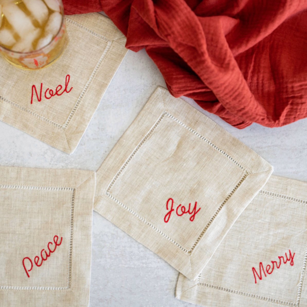 Happy Holidays Linen Cocktail Napkins - Henry + Olives