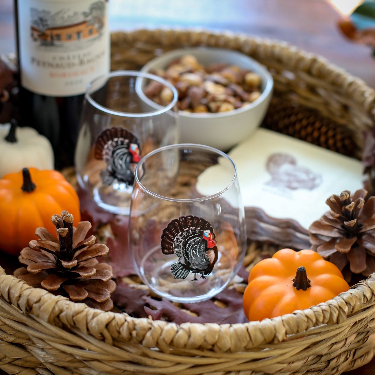 Happy Thanksgiving Turkey Stemless Tossware Wine Glass, Set of 6 - Henry + Olives