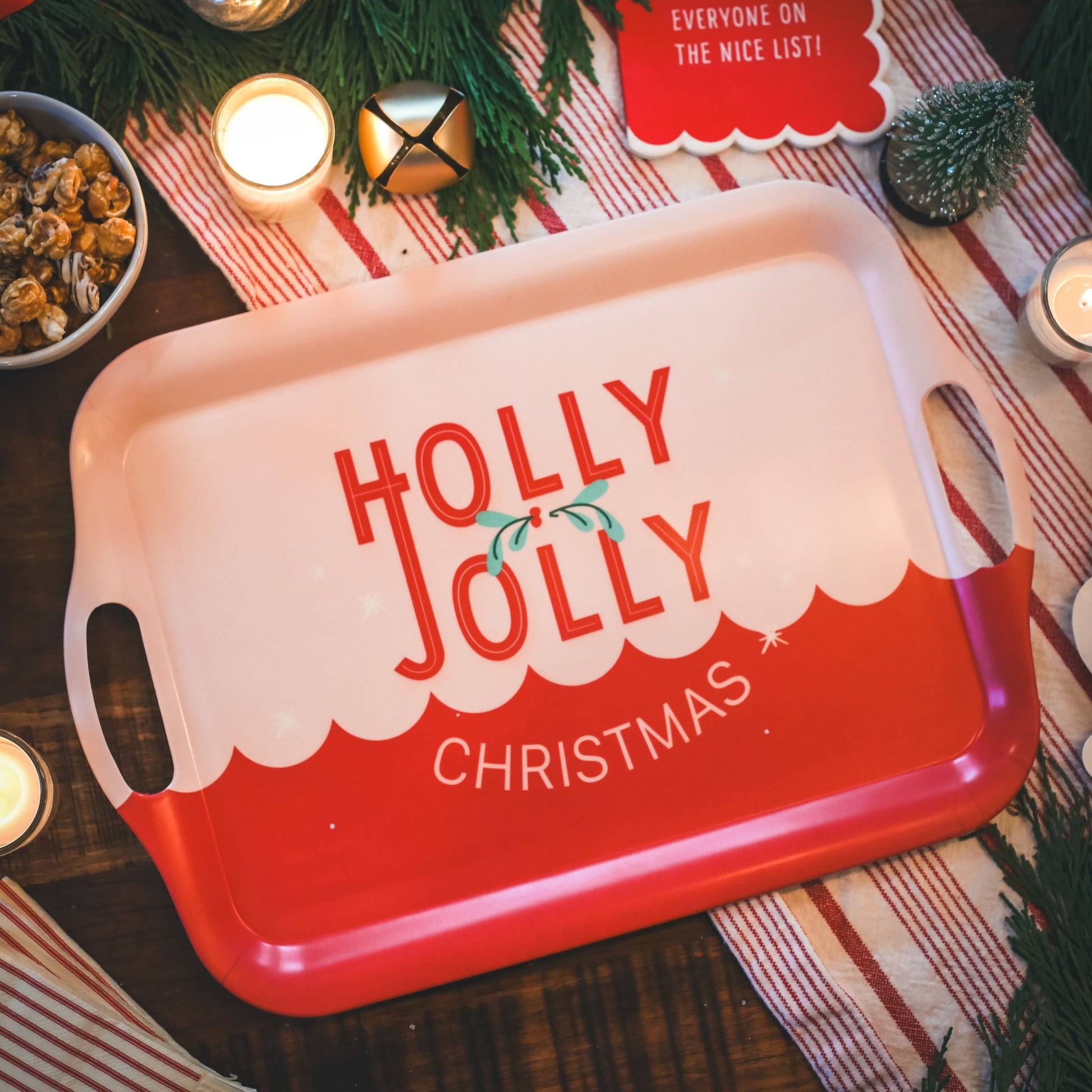 Holly Jolly Reusable Bamboo Christmas Tray - Henry + Olives