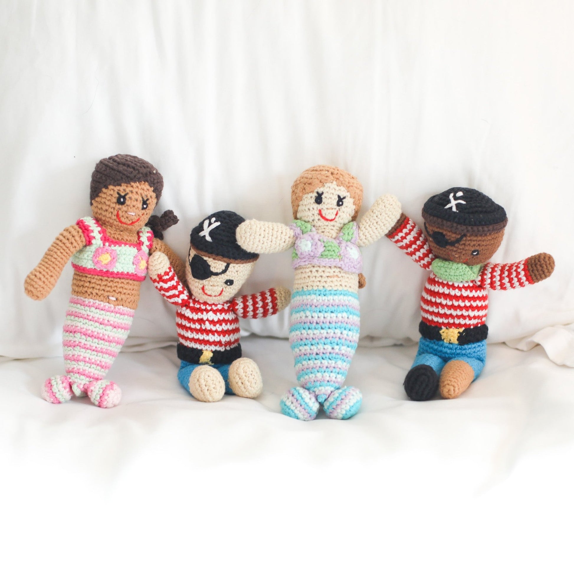 Organic Mermaid and Pirate Mini Doll Rattle Set - Henry + Olives