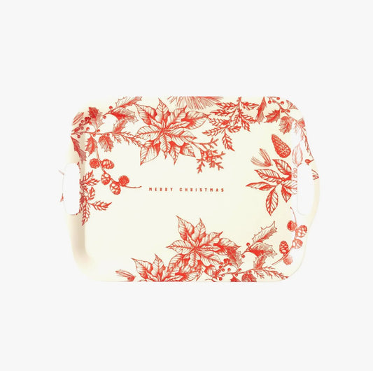 Red Floral Berry Reusable Bamboo Christmas Tray - Henry + Olives