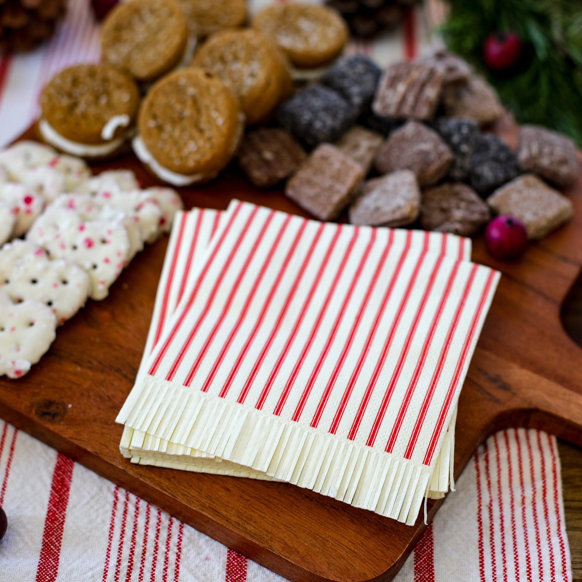 Red + White Striped Holiday Cocktail Napkins - Henry + Olives