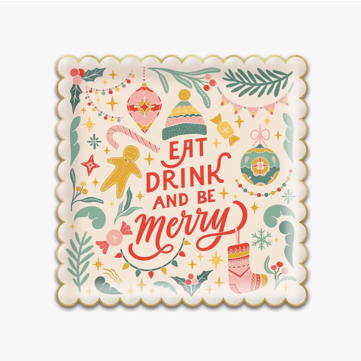 Retro Christmas Square Merry Paper Plates - Henry + Olives