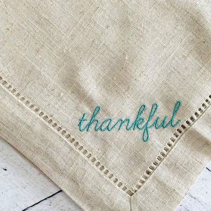 Thankful Embroidered Napkins, Set of 4, Ocean - Henry + Olives
