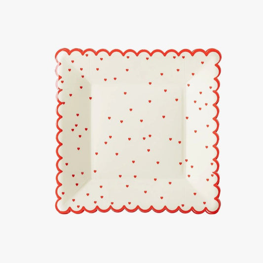 Valentine's Day Red Scattered Heart Scalloped Plate - Henry + Olives