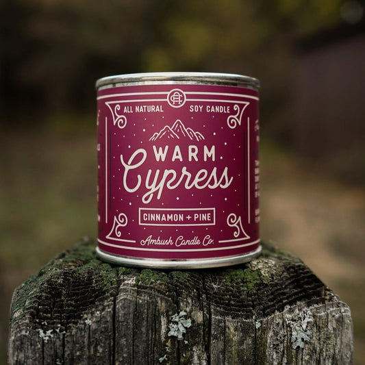 Warm Cypress 8 oz Soy Candle - Cinnamon + Pine - Henry + Olives