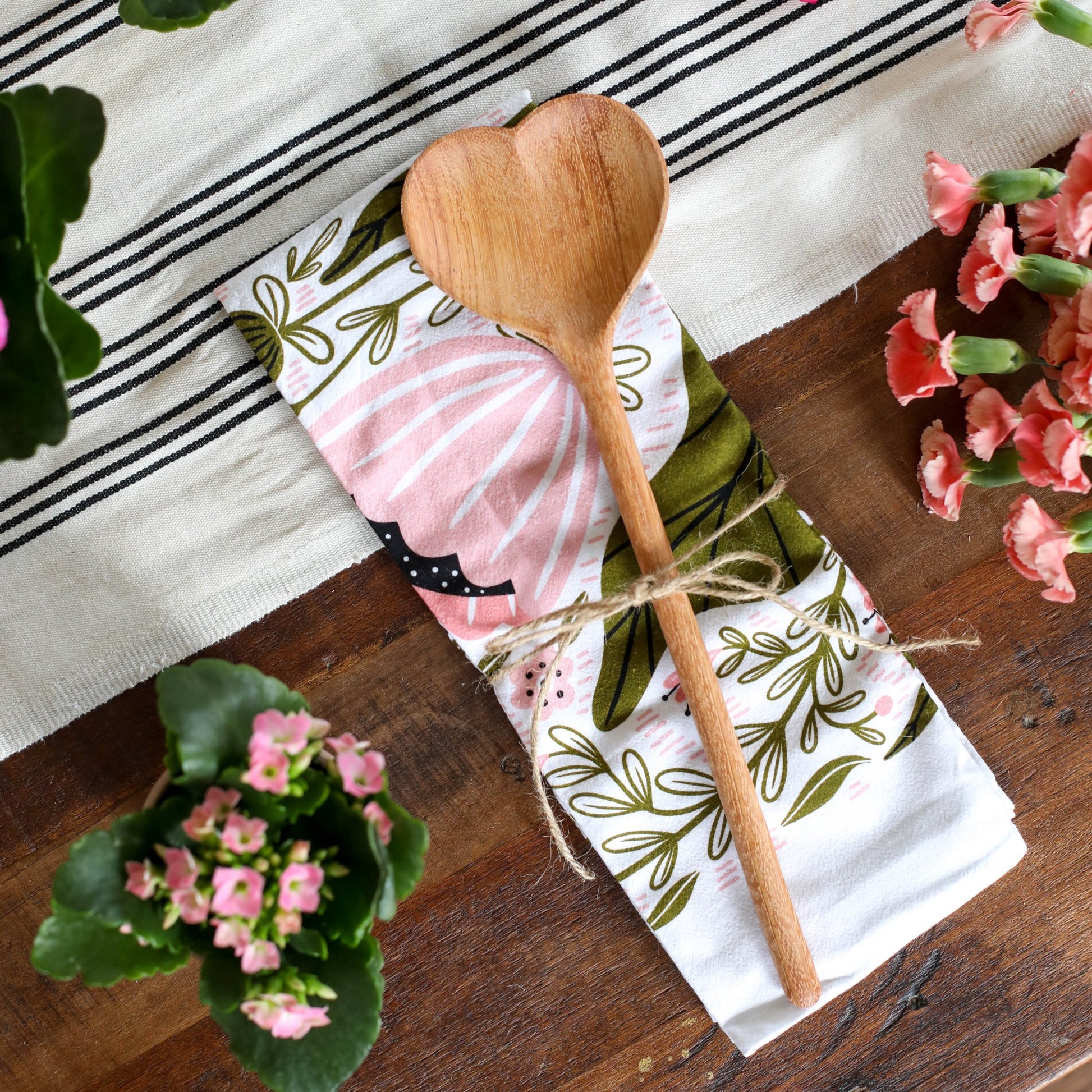 Wooden Heart Cooking Spoon + Tea Towel Gift - Henry + Olives